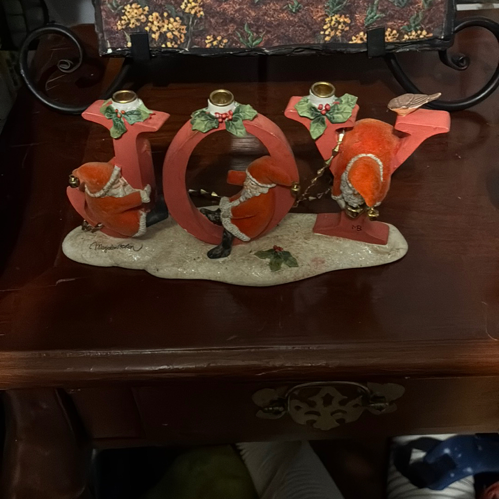 Christmas Santa JOY Birds Marjolein Bastin Candlestick Figurine